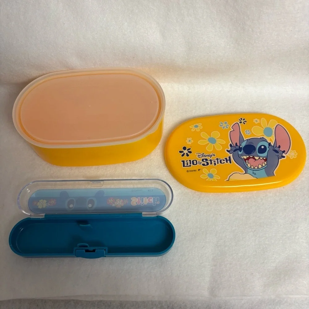 Lilo & Stitch Set of 2 Bento Box Blue Utensil Case Disney Japan